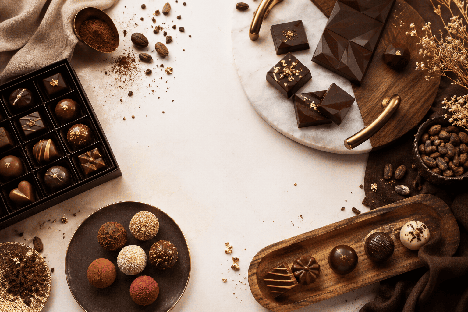 Ultra-premium flat lay of artisanal chocolates