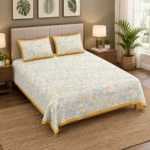 King Size Cotton Bedsheet with Tropical Botanical Floral Print