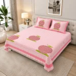 King Size Cotton Bedsheet with Apple Motif Stripe Print