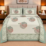 Reversible Double Bed Pure Cotton Dohar with Ornamental Peacock Floral Print