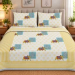 Reversible Double Bed Pure Cotton Dohar with Traditional Elephant and Floral Medallion Print