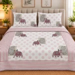 Reversible Double Bed Pure Cotton Dohar with Traditional Elephant and Floral Medallion Print - Image 3