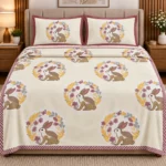 Reversible Double Bed Pure Cotton Dohar with Rabbit Floral Wreath Print
