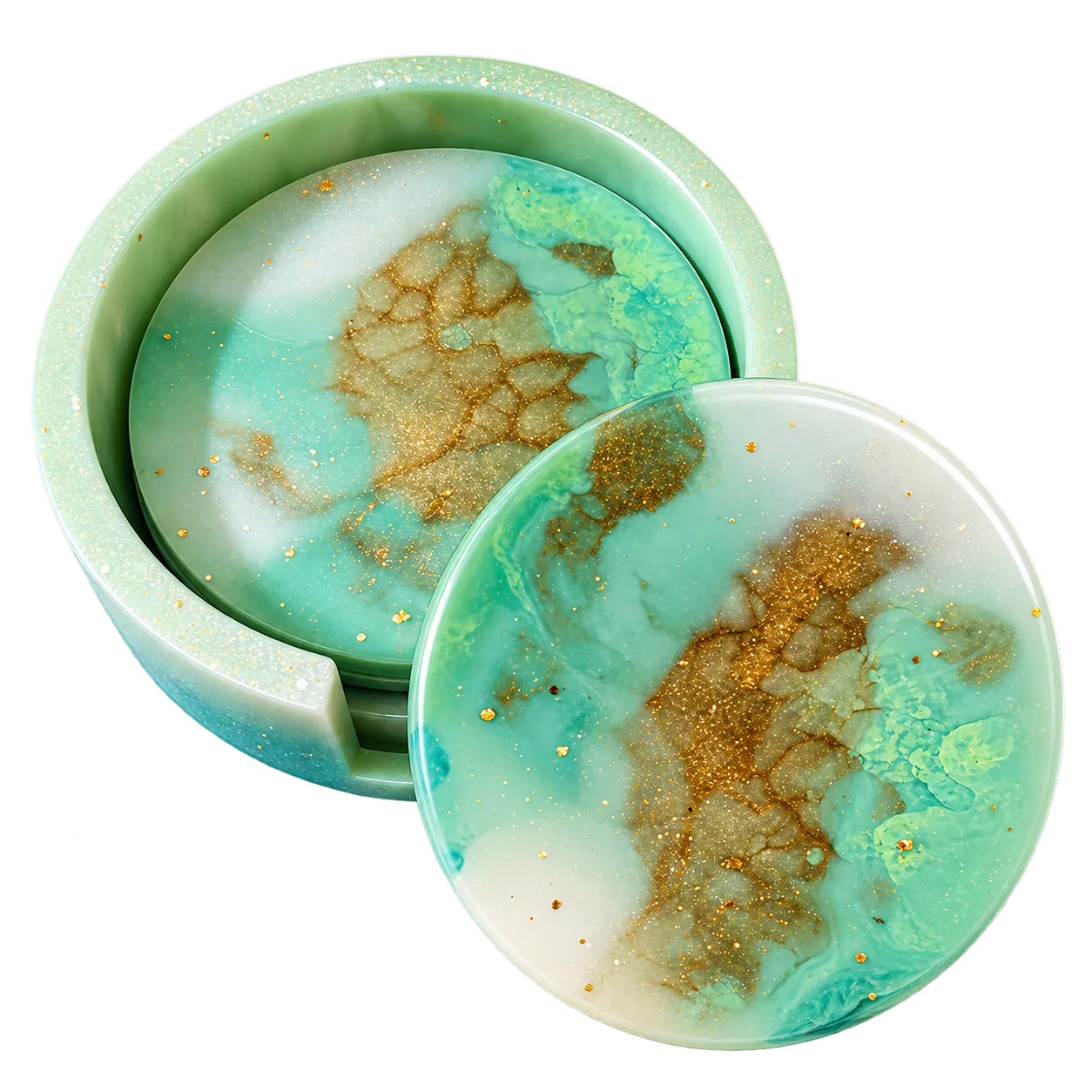 CRA0910901 Green Gold Resin Coaster Set of 4 - Image 1