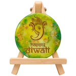 Lord Ganesha Happy Diwali Resin Art with Wooden Stand