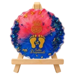 Shubh Diwali Lakshmi Charan Resin Art with Wooden Stand